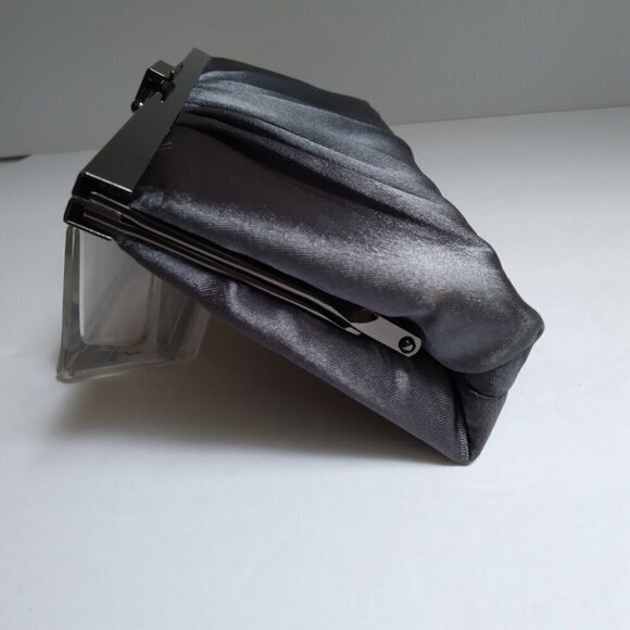 'Blaire' Slate Grey Satin & Gunmetal Silver Shoulder Strap Frame Clutch Bag - Picture 4 of 10